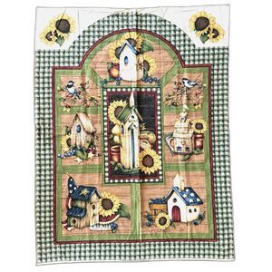 Vintage Quilt Panel Birdhouses Panel Sunflowers Spring Industries 34” X 44”